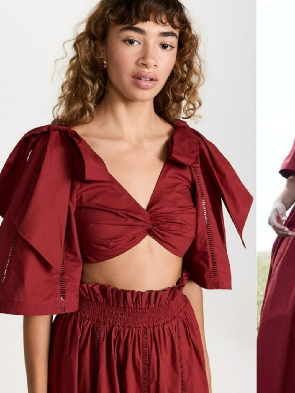 Joslin $325 Hollie Romantic Red Crop Top Boho Prairie Puff Sleeve Beachy